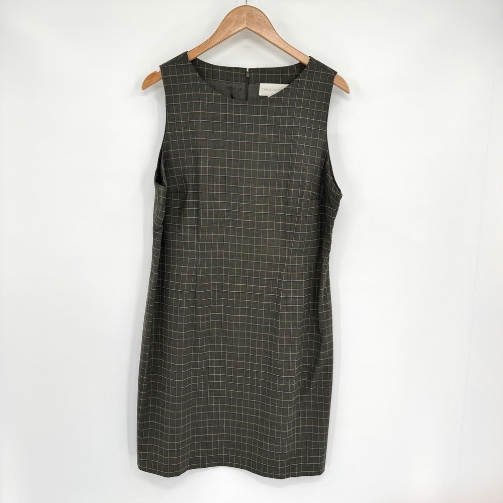 Casual Corner Dark Green Plaid‎ Sleeveless Sheath Dress Women's Sz 12